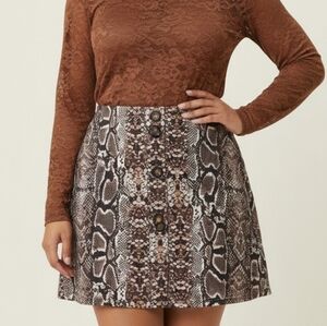 Women's Size 1X Derek Heart Brown Snake Mini Skirt Streetwear Grunge Animal